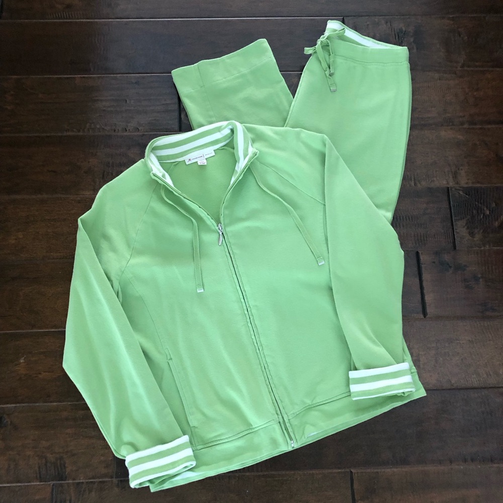 JM Collection 💚Lime Green/White🤍 2 Pieces Set - Zip-Up Jacket & Pants